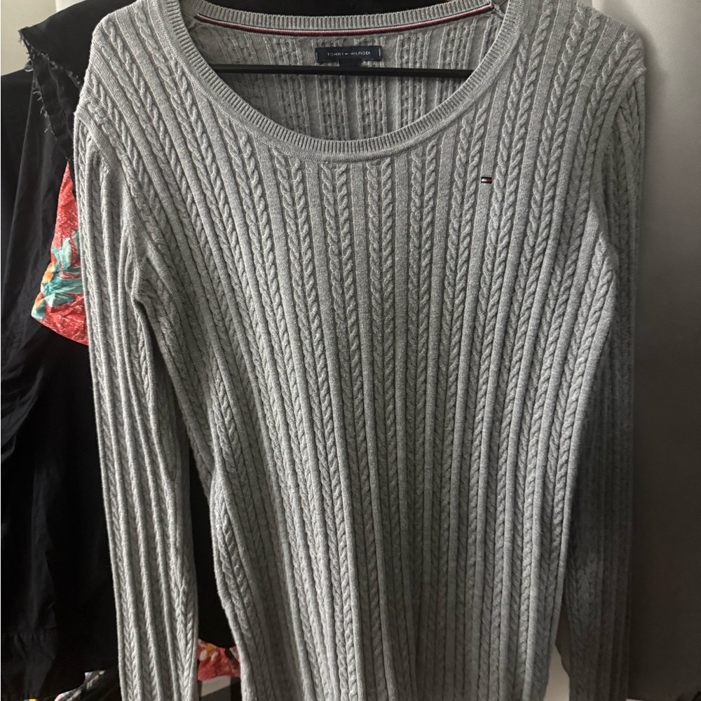 Tommy Hilfiger Women's Cable Knit Sweater - Light Gray